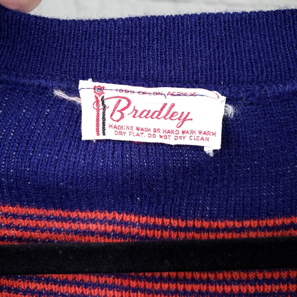 Vintage 70s Bradley Blue & Red Stripe V-neck Grandpa Cardigan Sweater Fits XS/S - Picture 12 of 14